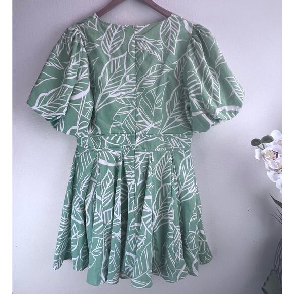 VICI Green Linen Blend Puff Sleeve Fit and Flare Mini Dress Women's Size X-Large - Picture 2 of 9